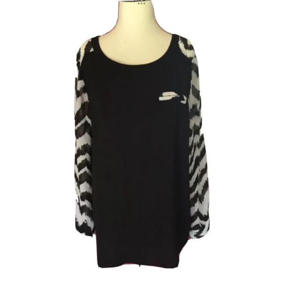 AB STUDIO ZEBRA CHEVRON WOMENS SHIRT BLACK WHITE BLOUSE TOP SHIRT EUC SZ XL - Picture 1 of 4